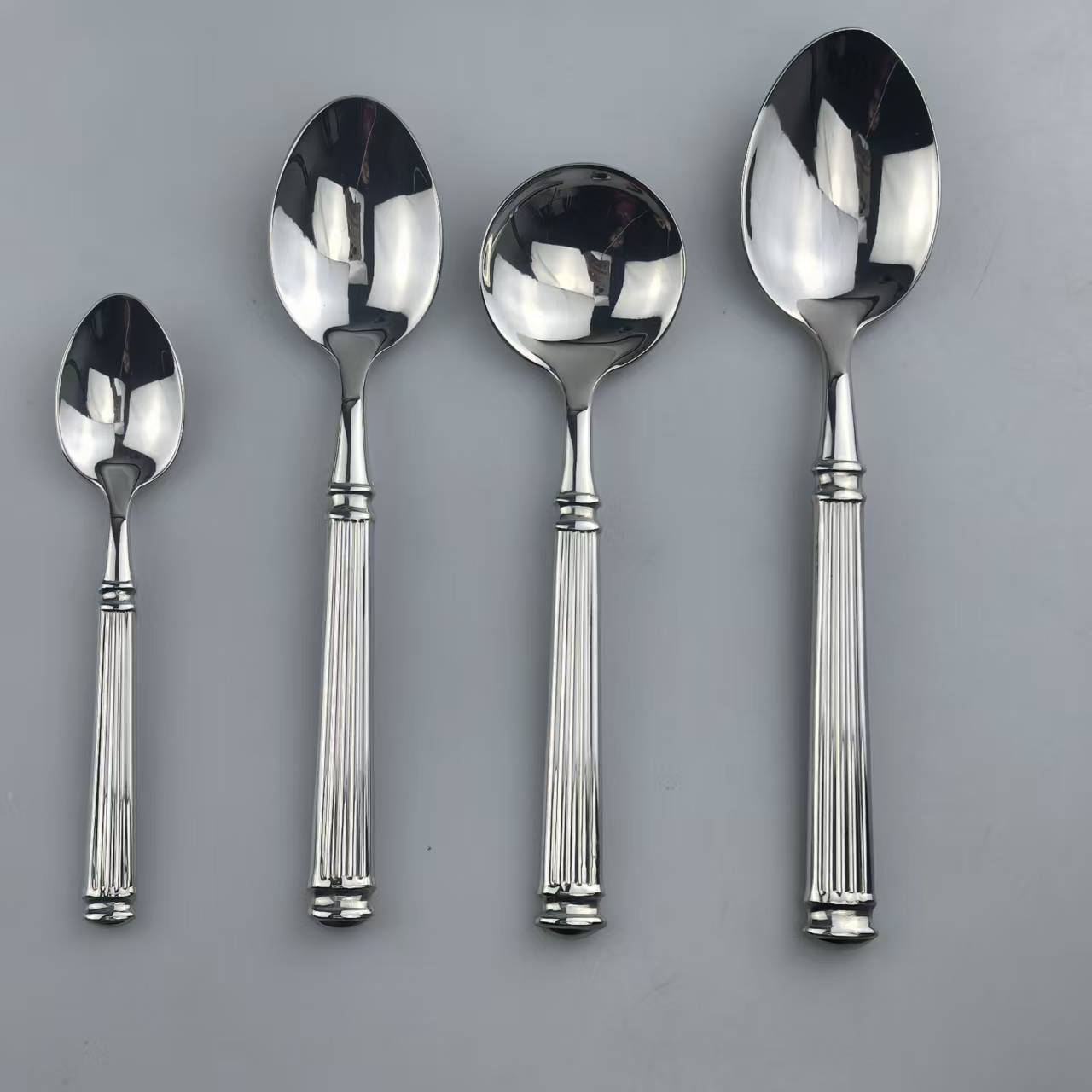 Roman Column Handle Stainless Steel Flatware Set, 5-Piece Vintage Ribbed Cutlery 6