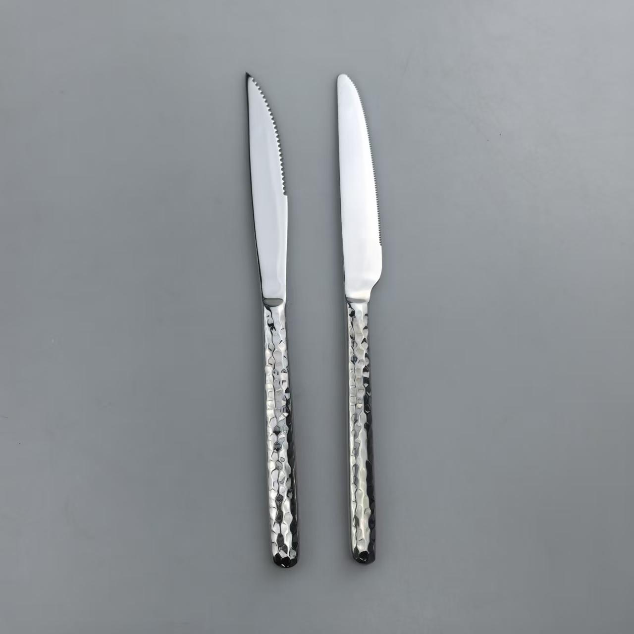 Textured Handle Stainless Steel Flatware Set – Contemporary Hammered Design 7