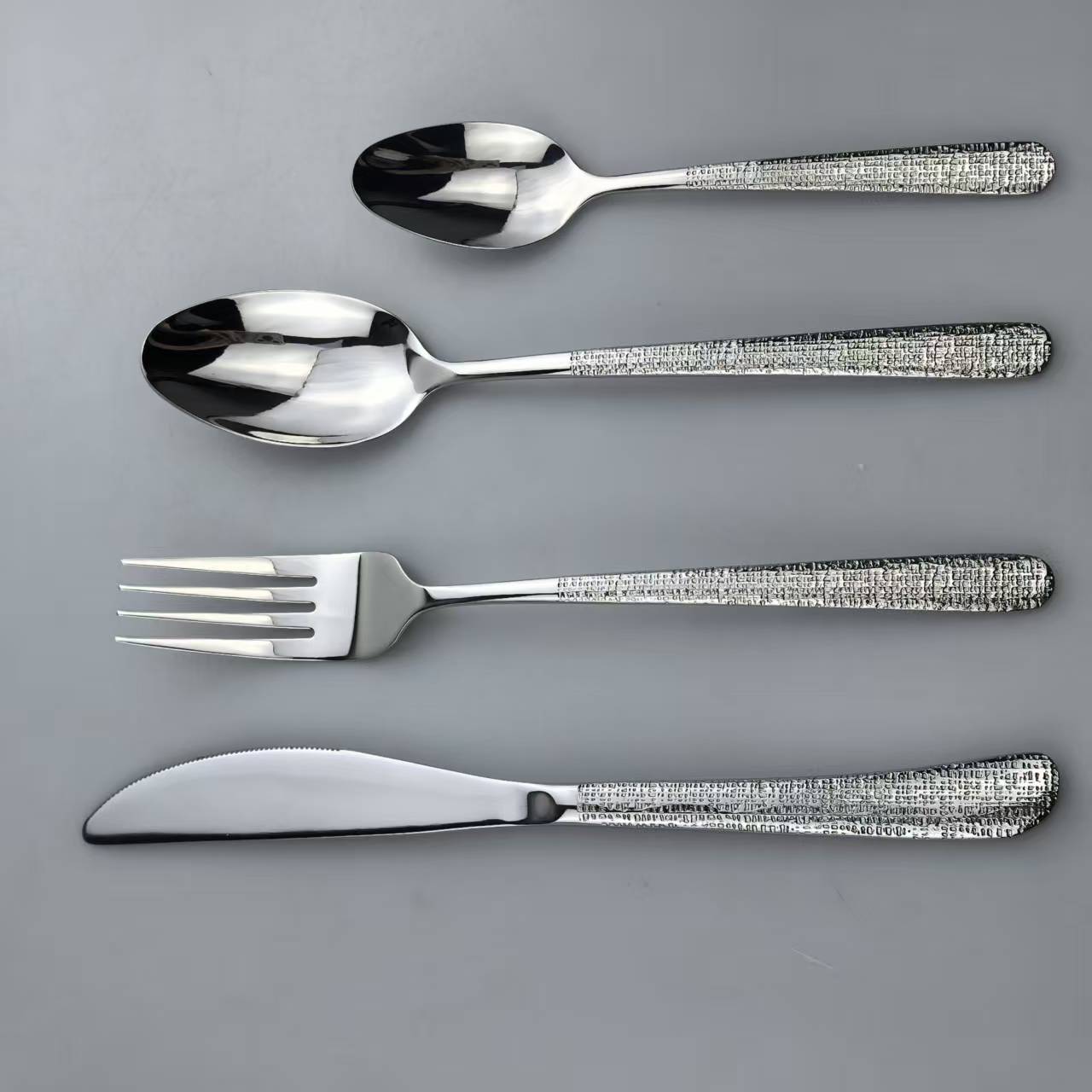 Hammered Texture Stainless Steel Flatware Set | 24-Piece Professional Cutlery for Hotels & Fine Dining