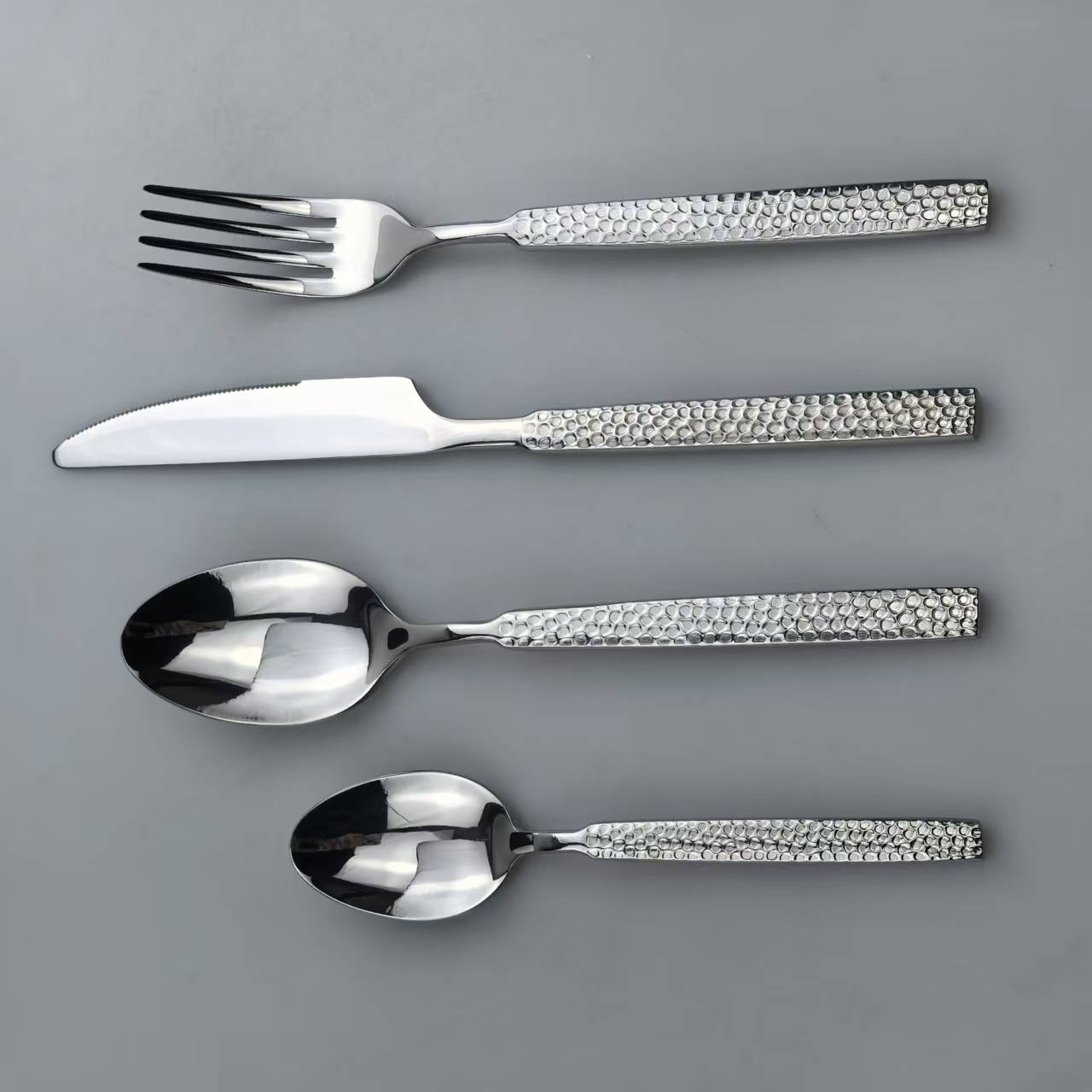 Stainless Steel Cutlery Set with Rhinestone - Textured Handles (Spoon, Fork, Knife)