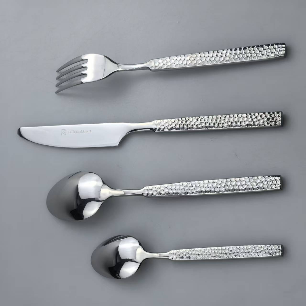 Stainless Steel Cutlery Set with Rhinestone - Textured Handles (Spoon, Fork, Knife) 3