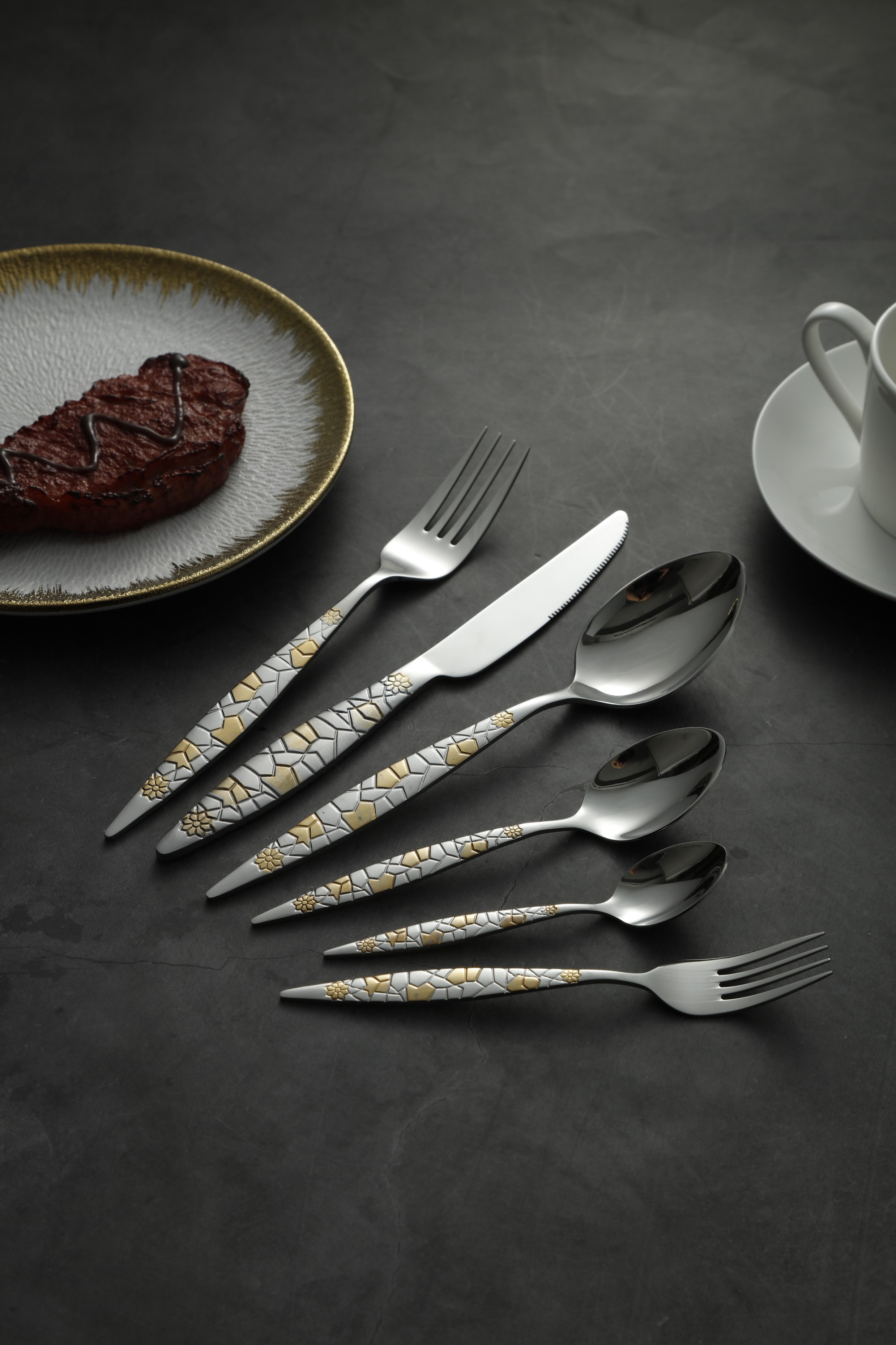 Mosaic Gold-Embossed Stainless Steel Flatware Set 1
