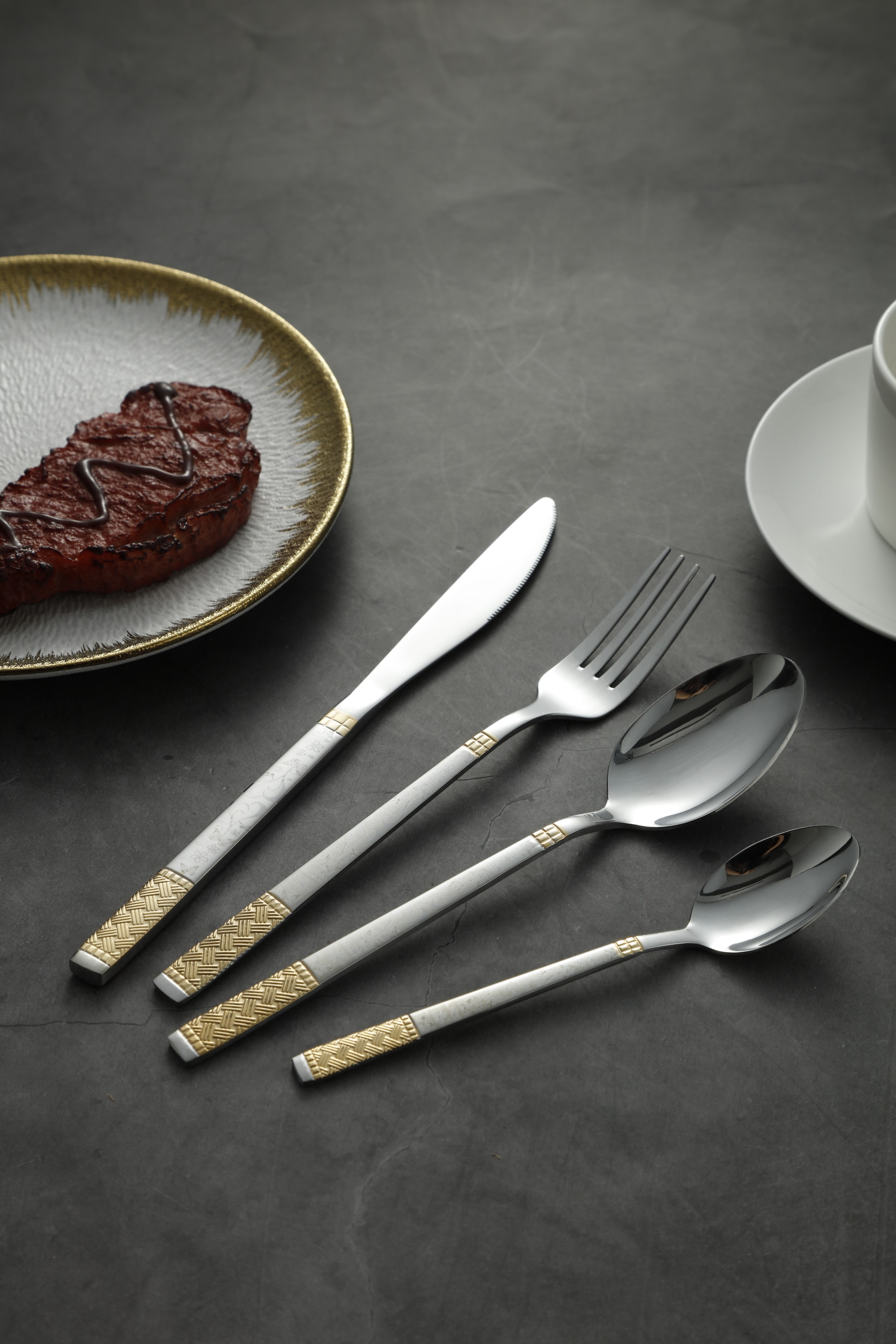 Textured Gold Band Silverware Cutlery Set 3