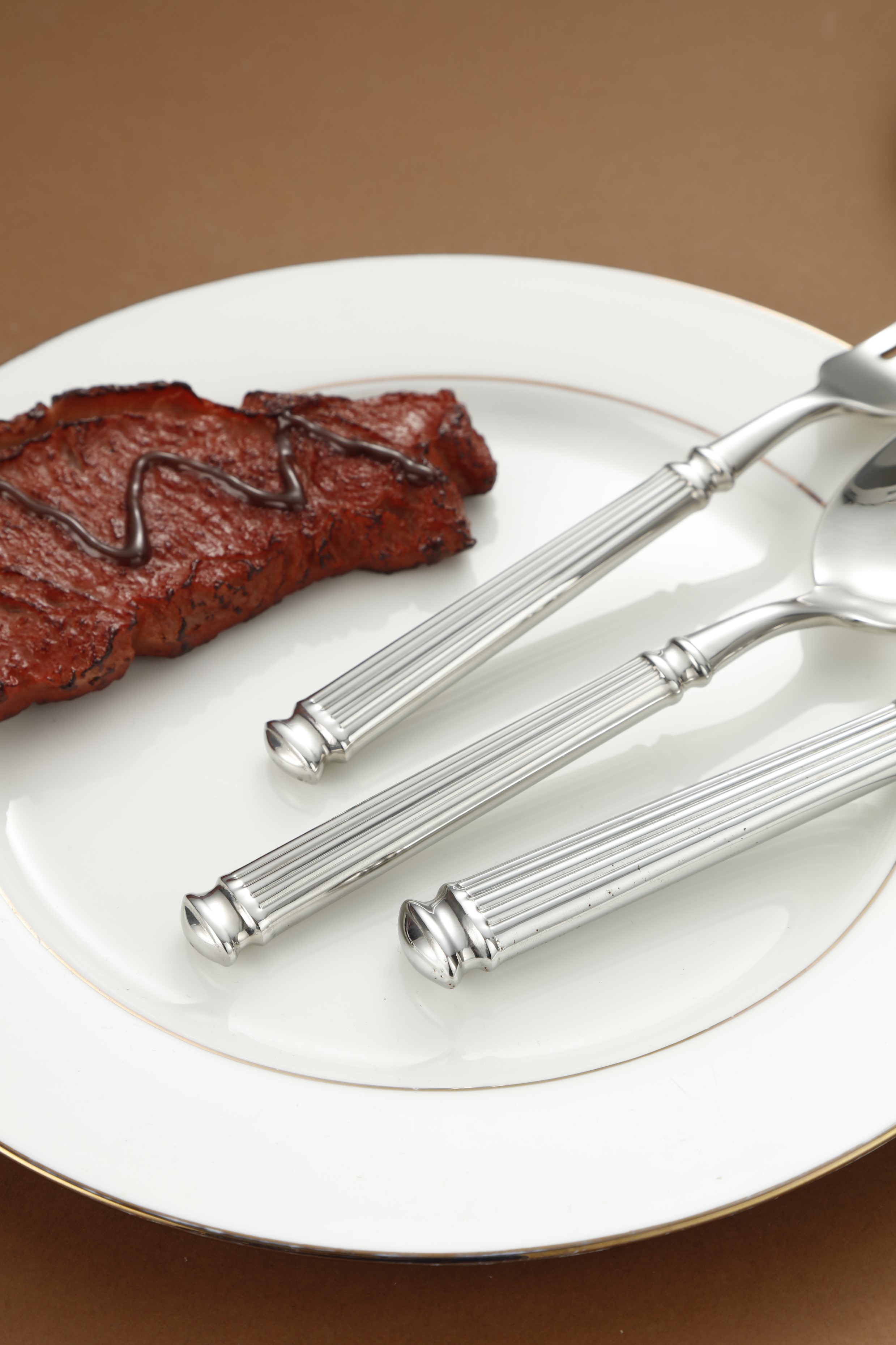 Fluted Column Pattern Stainless Steel Flatware Set 6