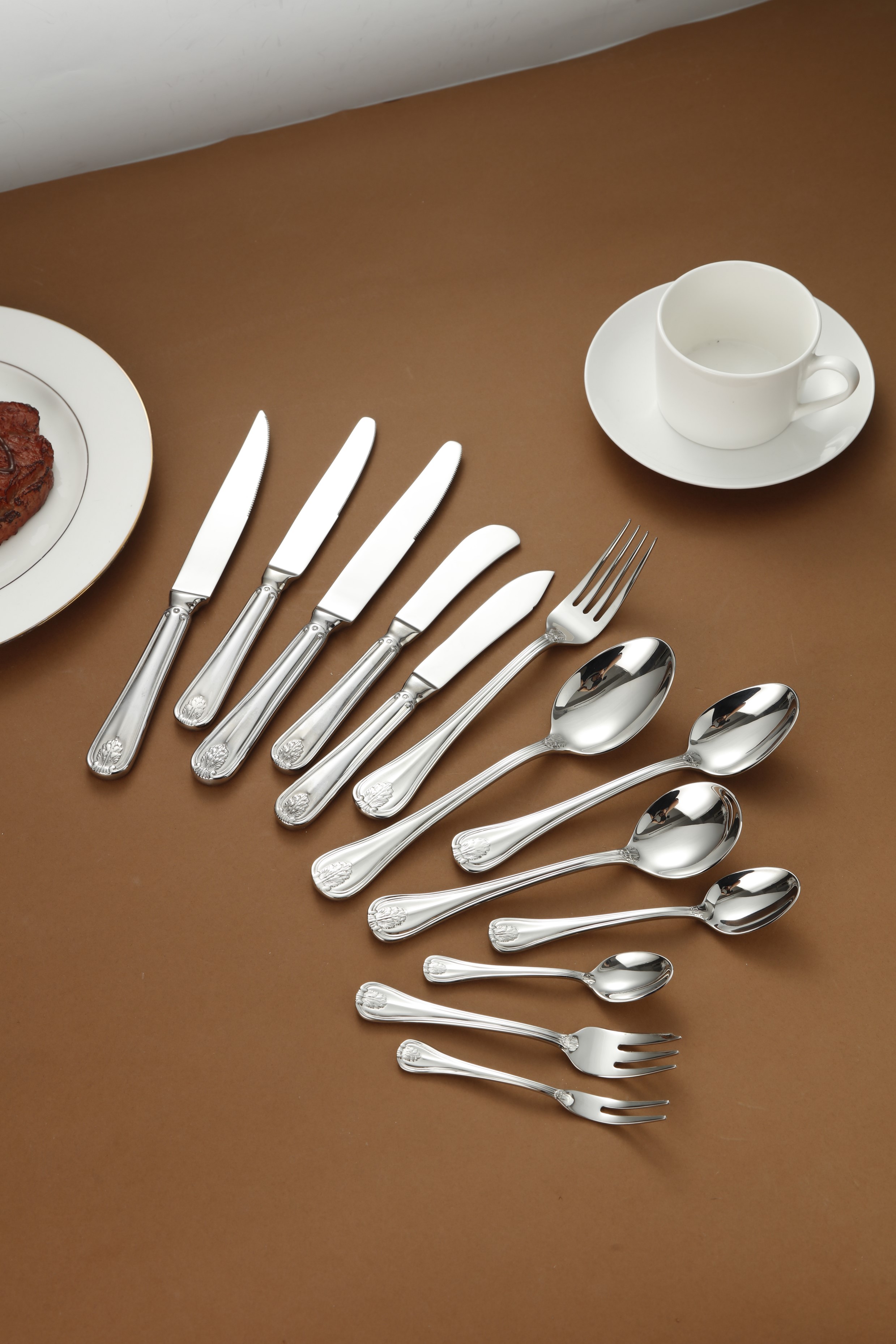 Vintage Floral Embossed Stainless Steel Flatware Set