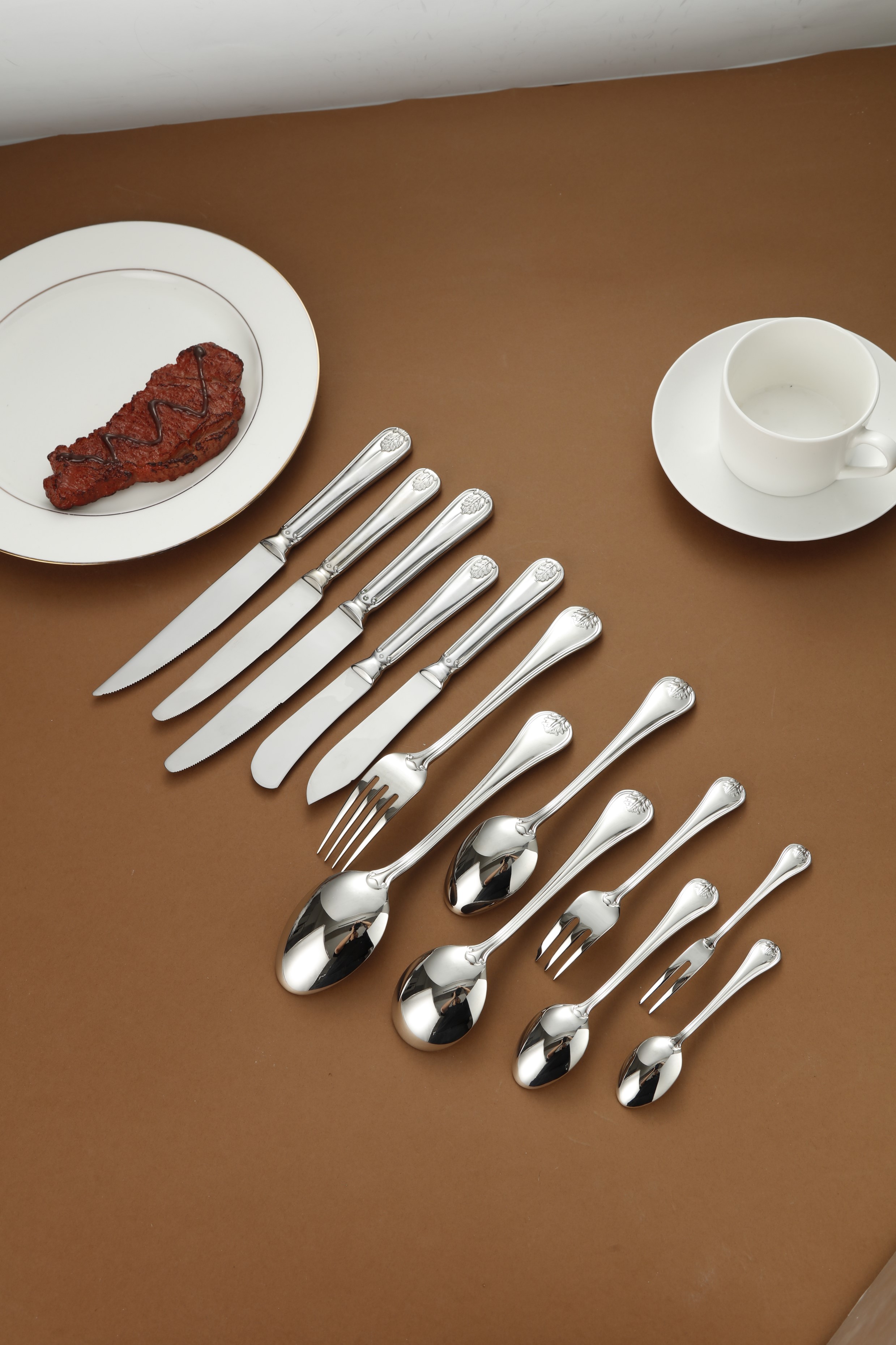Vintage Floral Embossed Stainless Steel Flatware Set 4