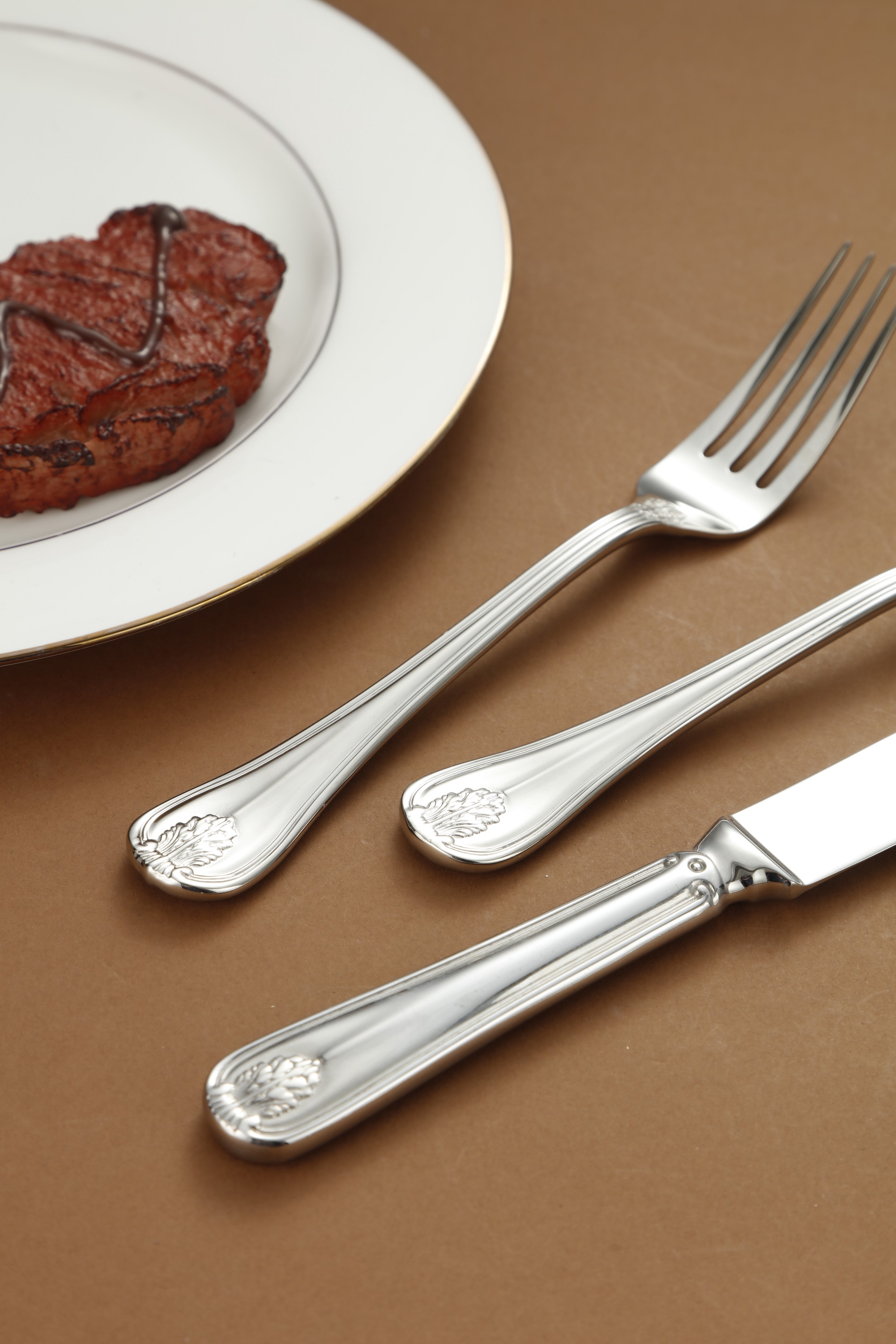 Vintage Floral Embossed Stainless Steel Flatware Set 6