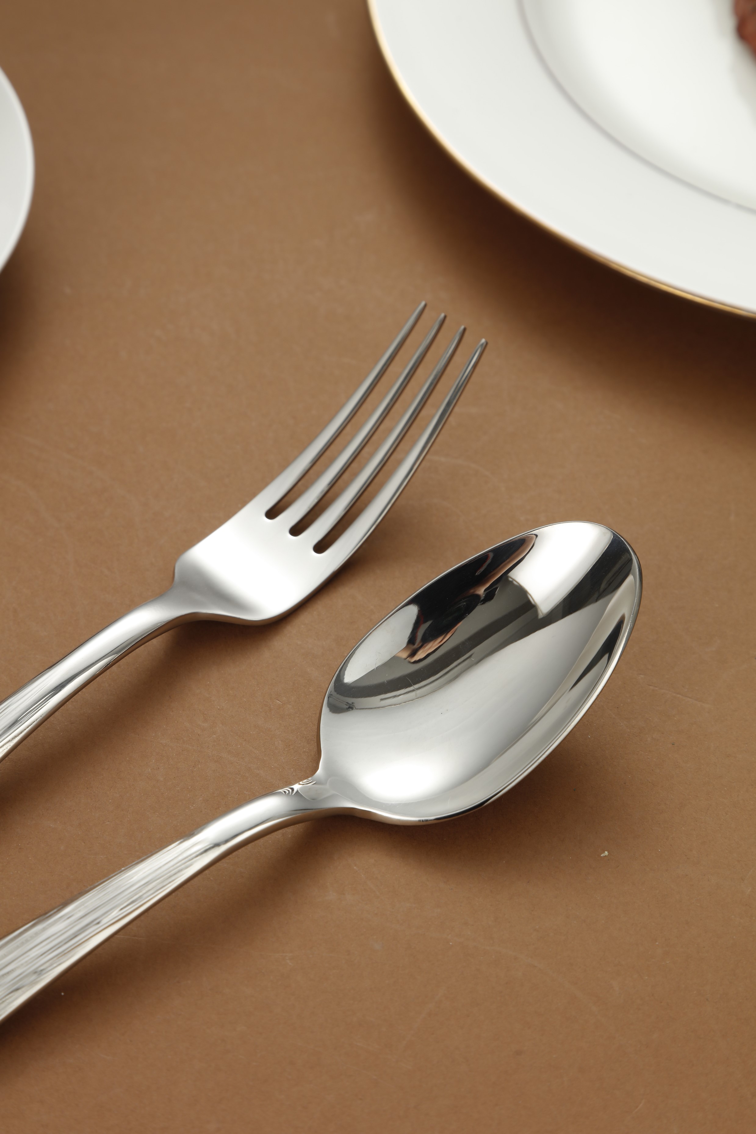 Brushed Linear Textured Stainless Steel Flatware Set 5