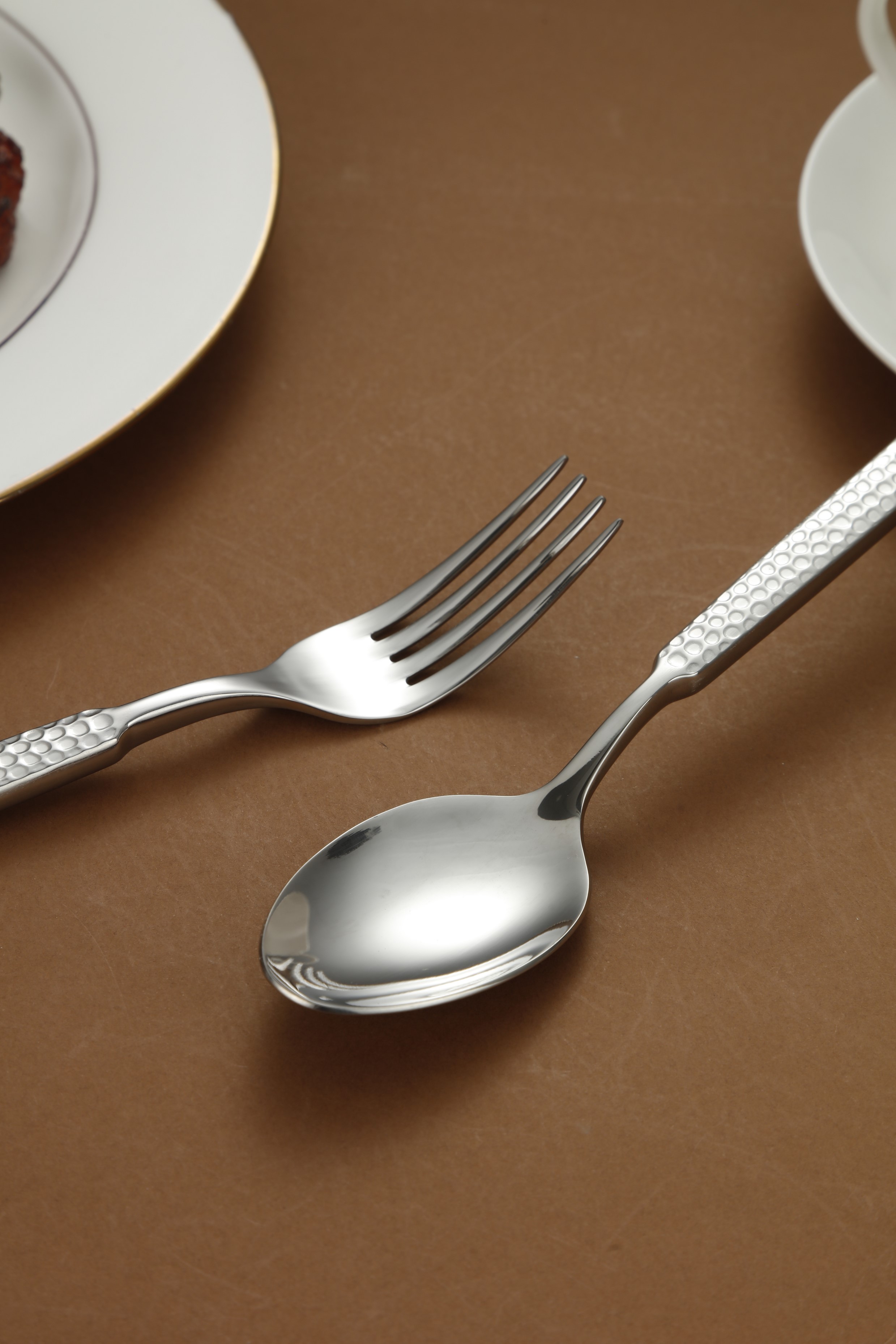 Full Hammered Textured Stainless Steel Flatware Set 6