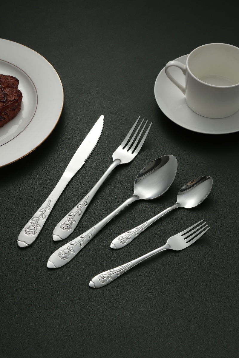 Rose Flower Embossed Stainless Steel Flatware Set 1