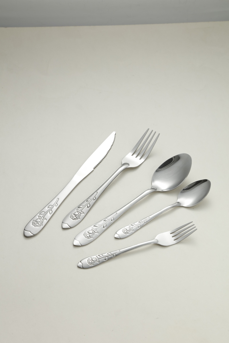 Rose Flower Embossed Stainless Steel Flatware Set 2