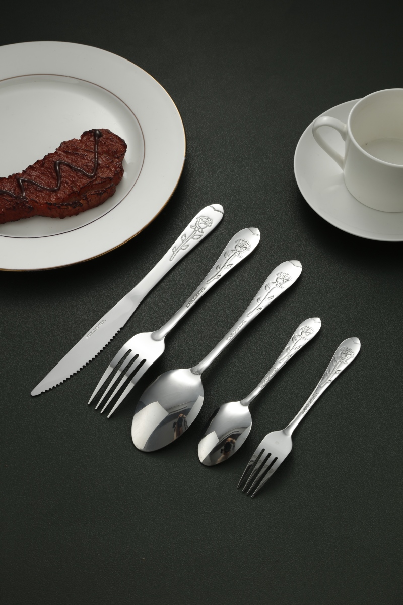 Rose Flower Embossed Stainless Steel Flatware Set 4