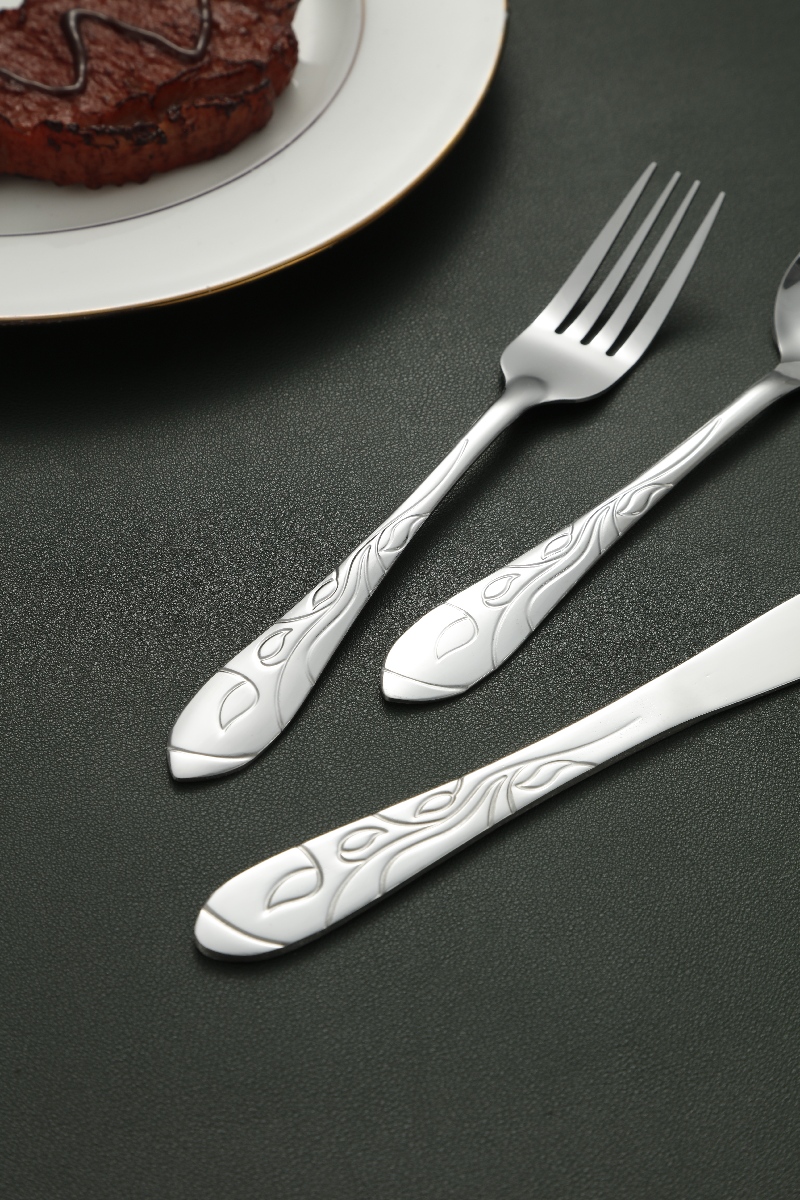Feather Pattern Embossed Stainless Steel Flatware Set 6