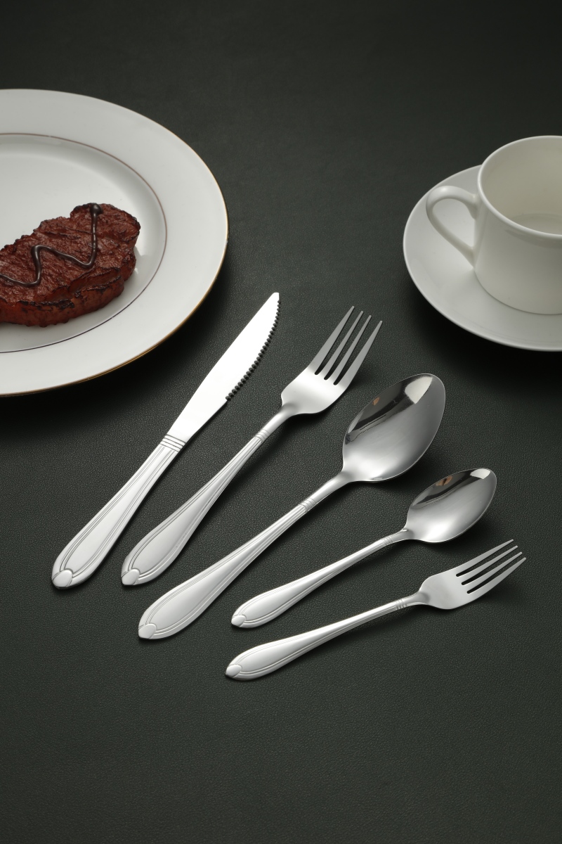 Double-Line Contoured Stainless Steel Flatware Set 3