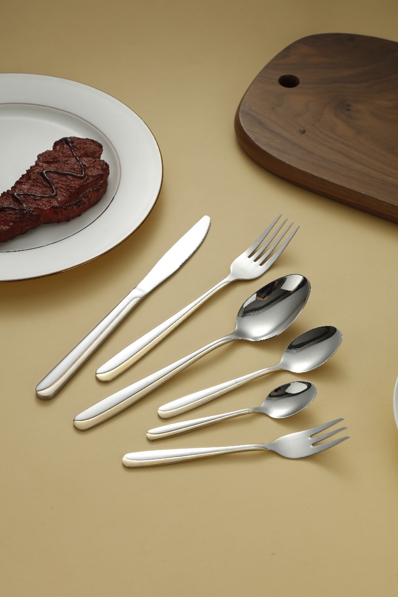 Slim Gold-Edged Stainless Steel Flatware Set 3