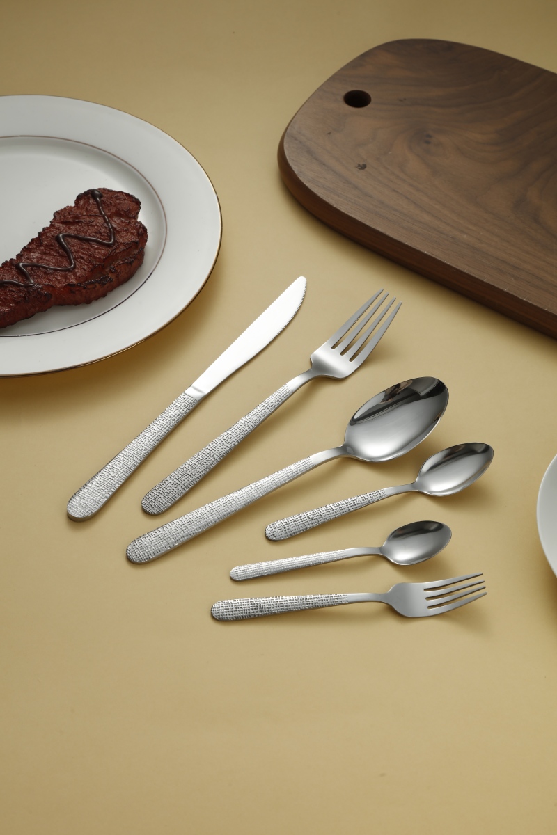 All Over Woven Texture Stainless Steel Flatware Set