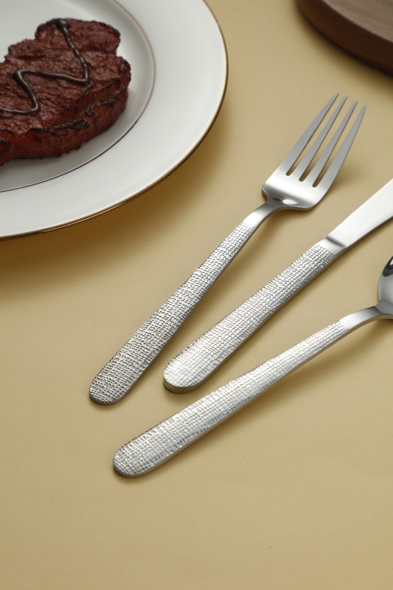 All Over Woven Texture Stainless Steel Flatware Set 6