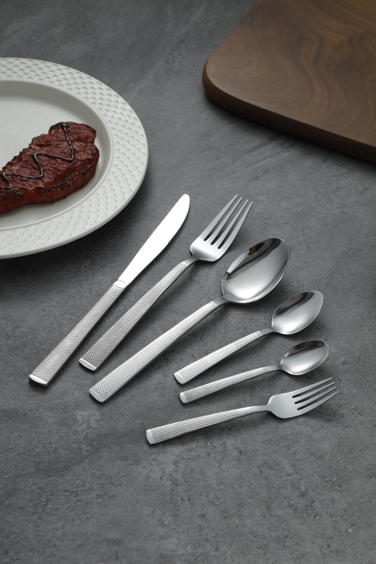 Fine Dot Grid Textured Stainless Steel Flatware Set