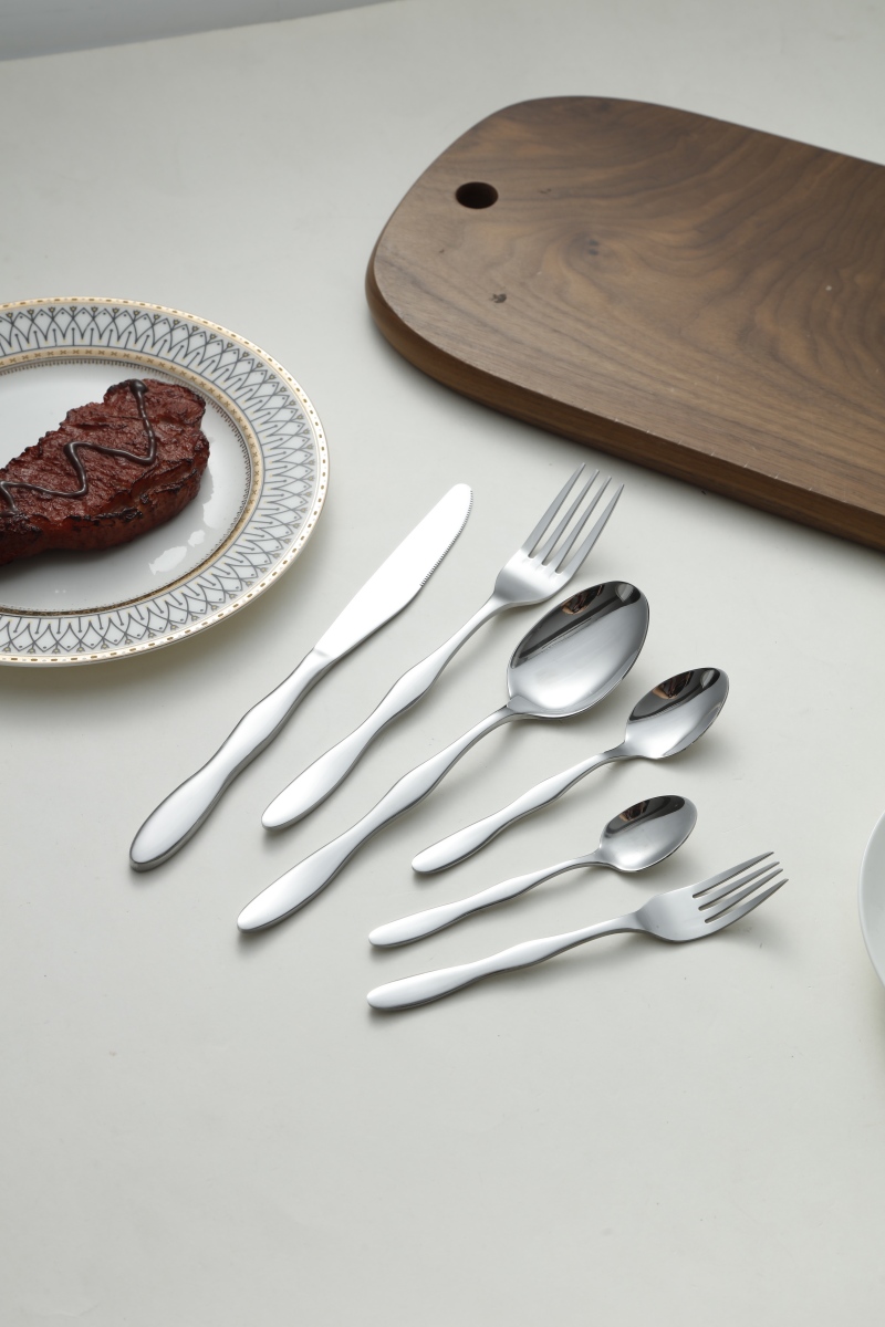 Wave Contour Silver Dinner Cutlery Knife Fork Spoon Set