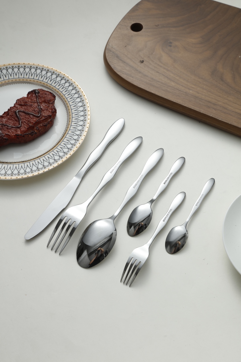 Wave Contour Silver Dinner Cutlery Knife Fork Spoon Set 4