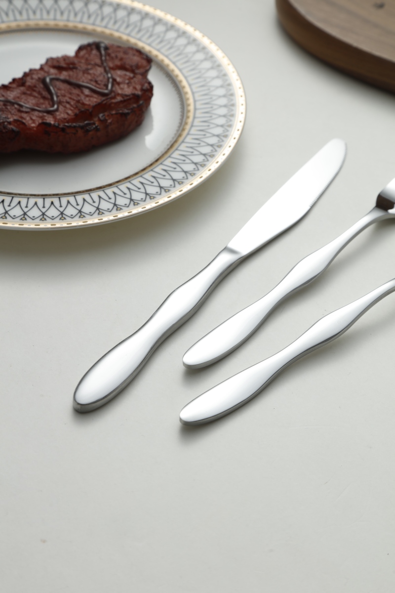 Wave Contour Silver Dinner Cutlery Knife Fork Spoon Set 5
