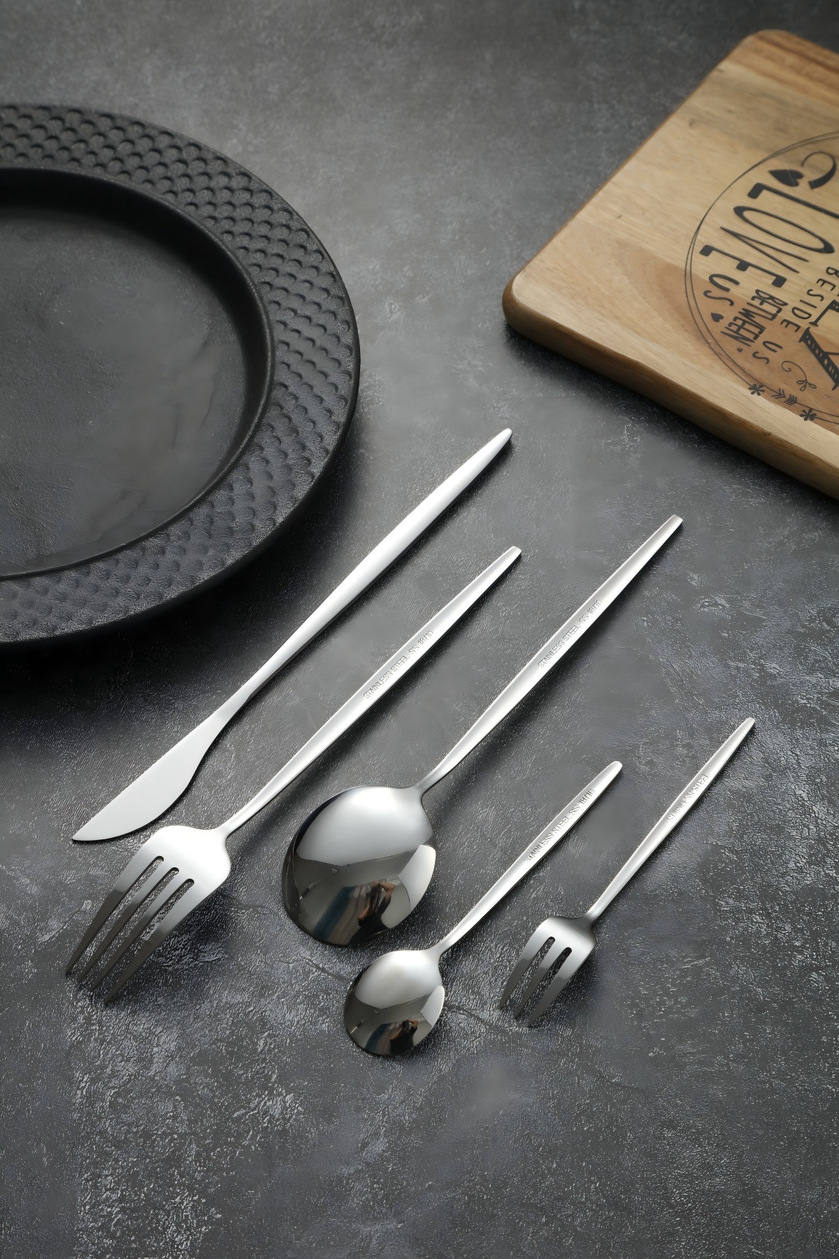 Minimalist Extra Long Slim Handle Stainless Steel Cutlery Set Mirror Silver Flatware 4